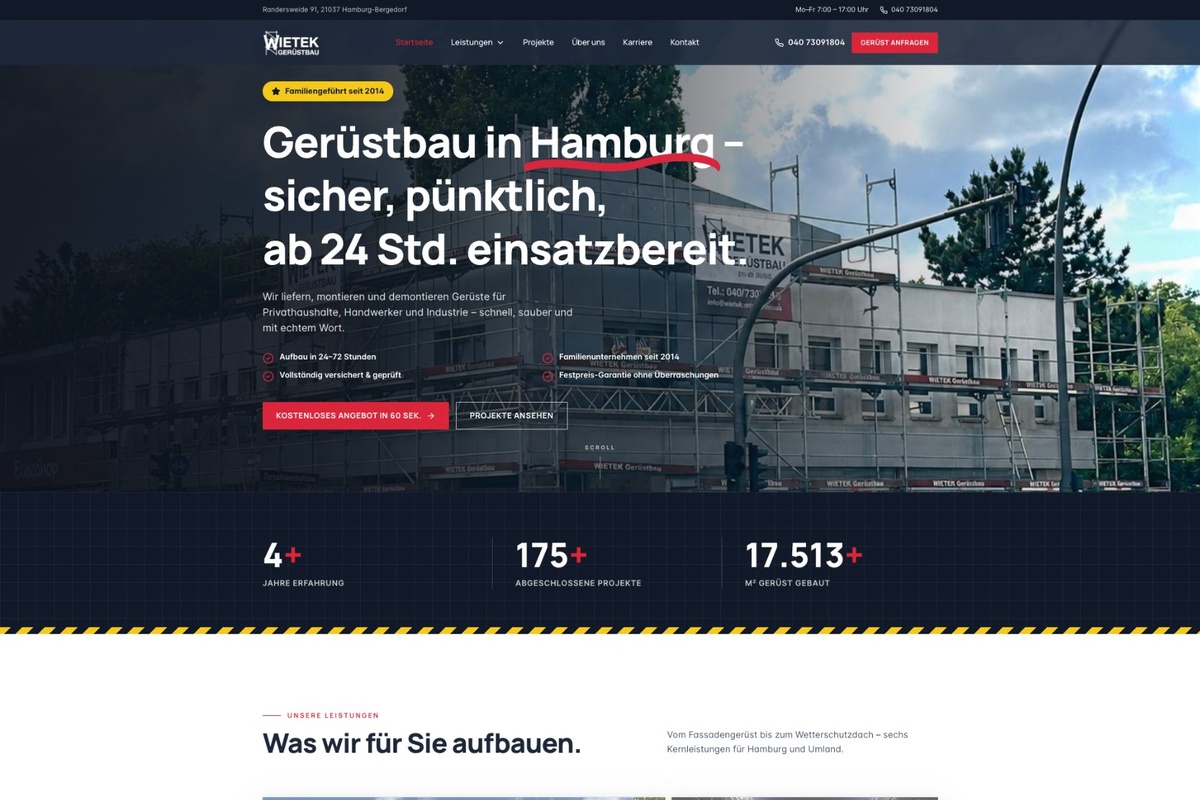 Wietek Gerüstbau Ltd. – neue Website von OnlineGerüst